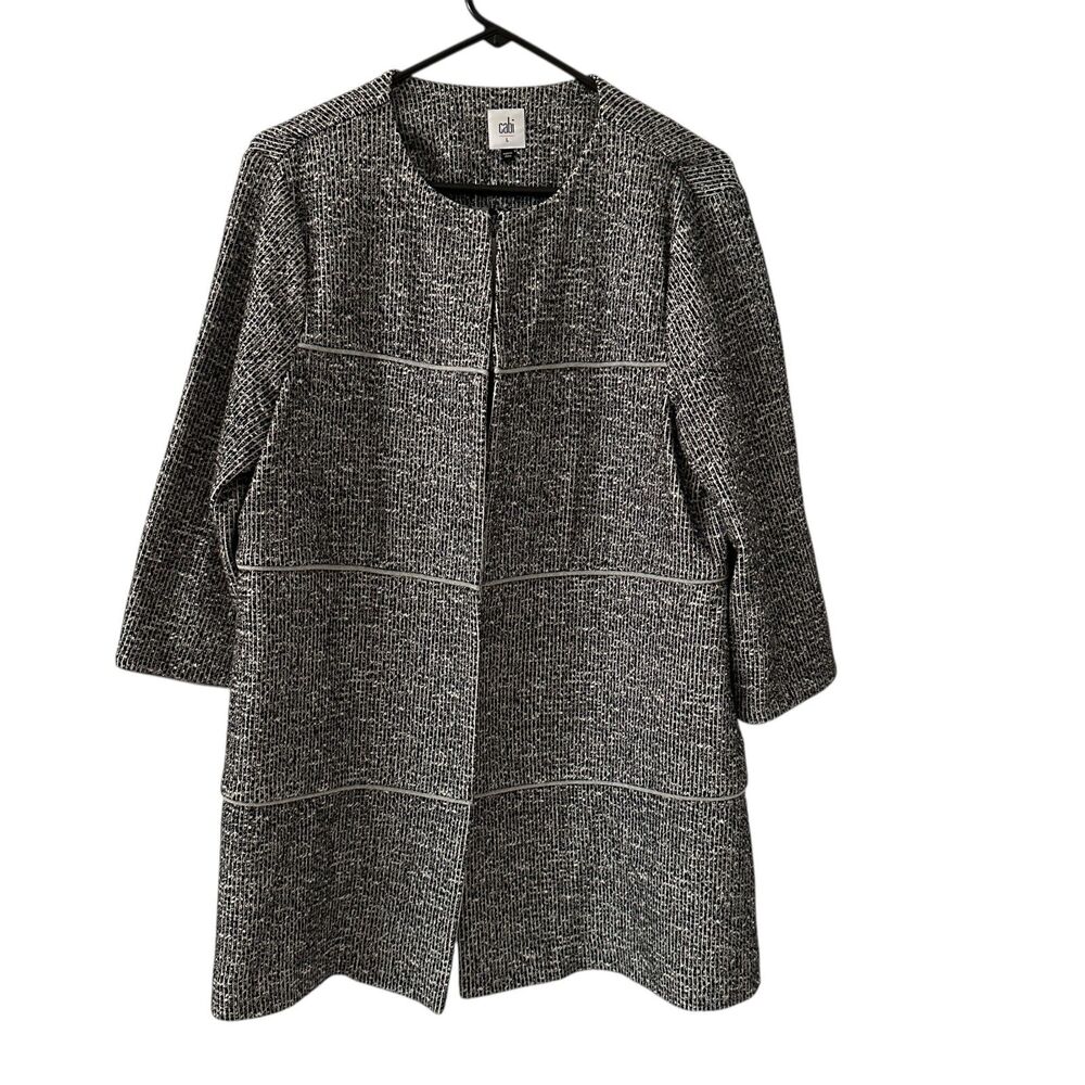 CABI Black and White Scoop Neck‎ 3/4 Sleeve Long Lightweight Jacket – Size L